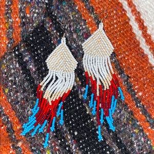 Native Huichol Seed Bead Fringe Earrings